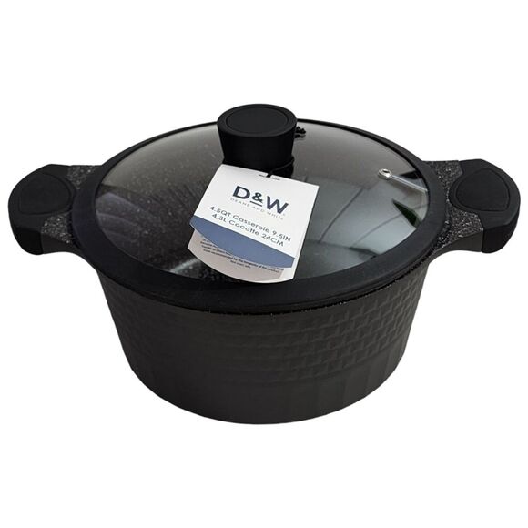 D&W Deane And White Cookware 9.5" Nonstick Casserole Pot With Lid 4.5QT Black - Picture 5 of 16